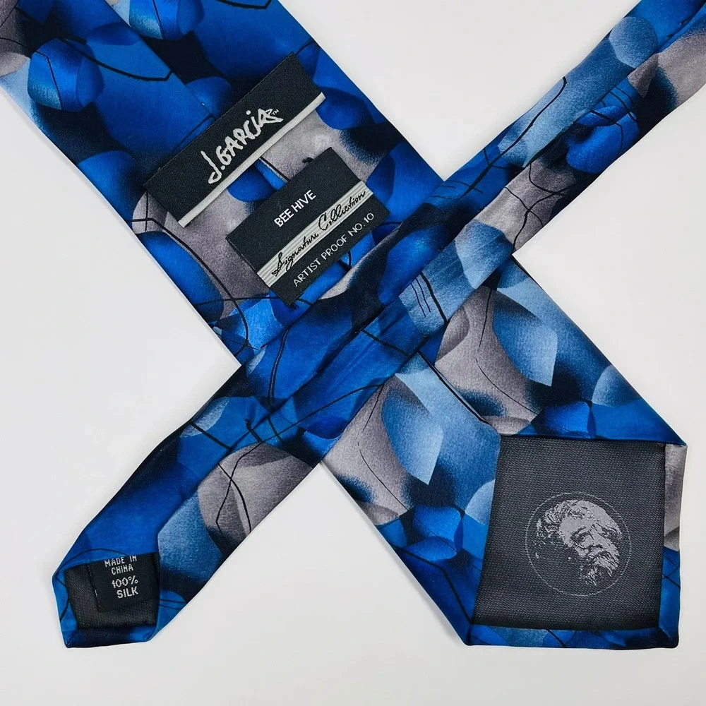 J. Garcia Necktie Men OS Blue Bee Hive‎ Artist Proof Silk Abstract Signature Tie